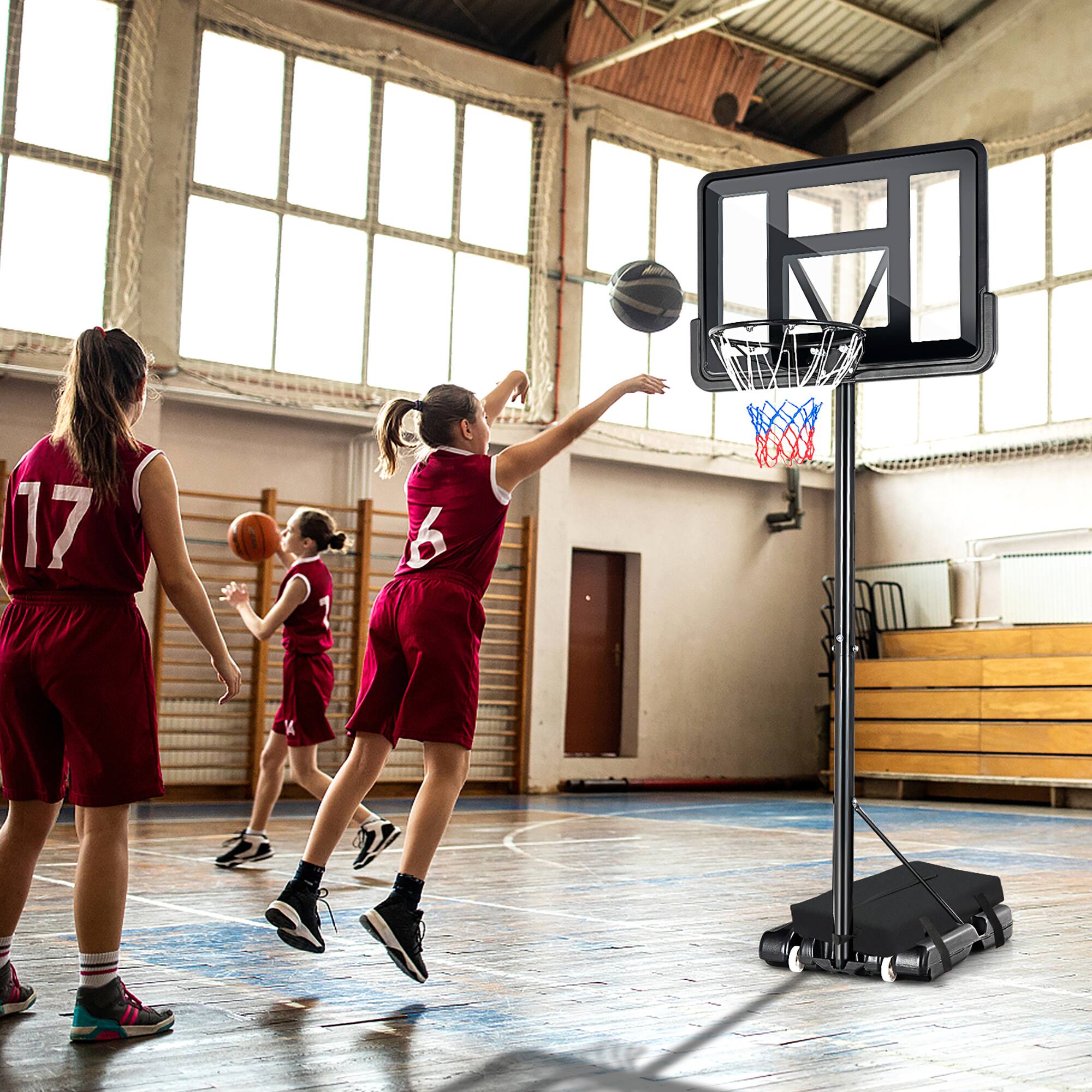Alt View 3. Gymax - Gymax Height Adjustable Portable Basketball Hoop System Shatterproof Sandbag 2 Nets - Black.