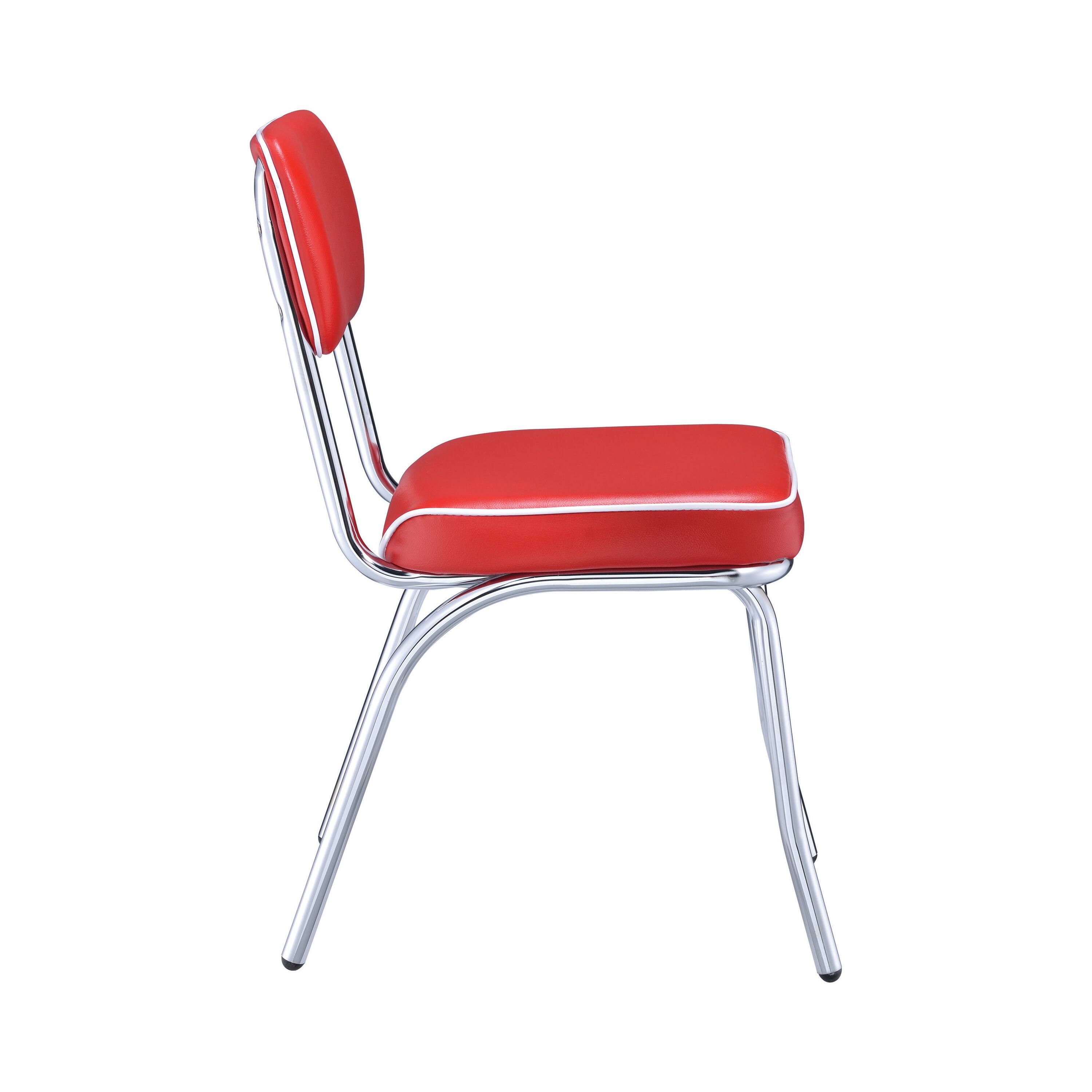 Alt View 3. Manhattan Lane - Dining Side Chair Set of 2, Retro Red Faux Leather, Chrome Metal Legs - Red, Chrome, White.