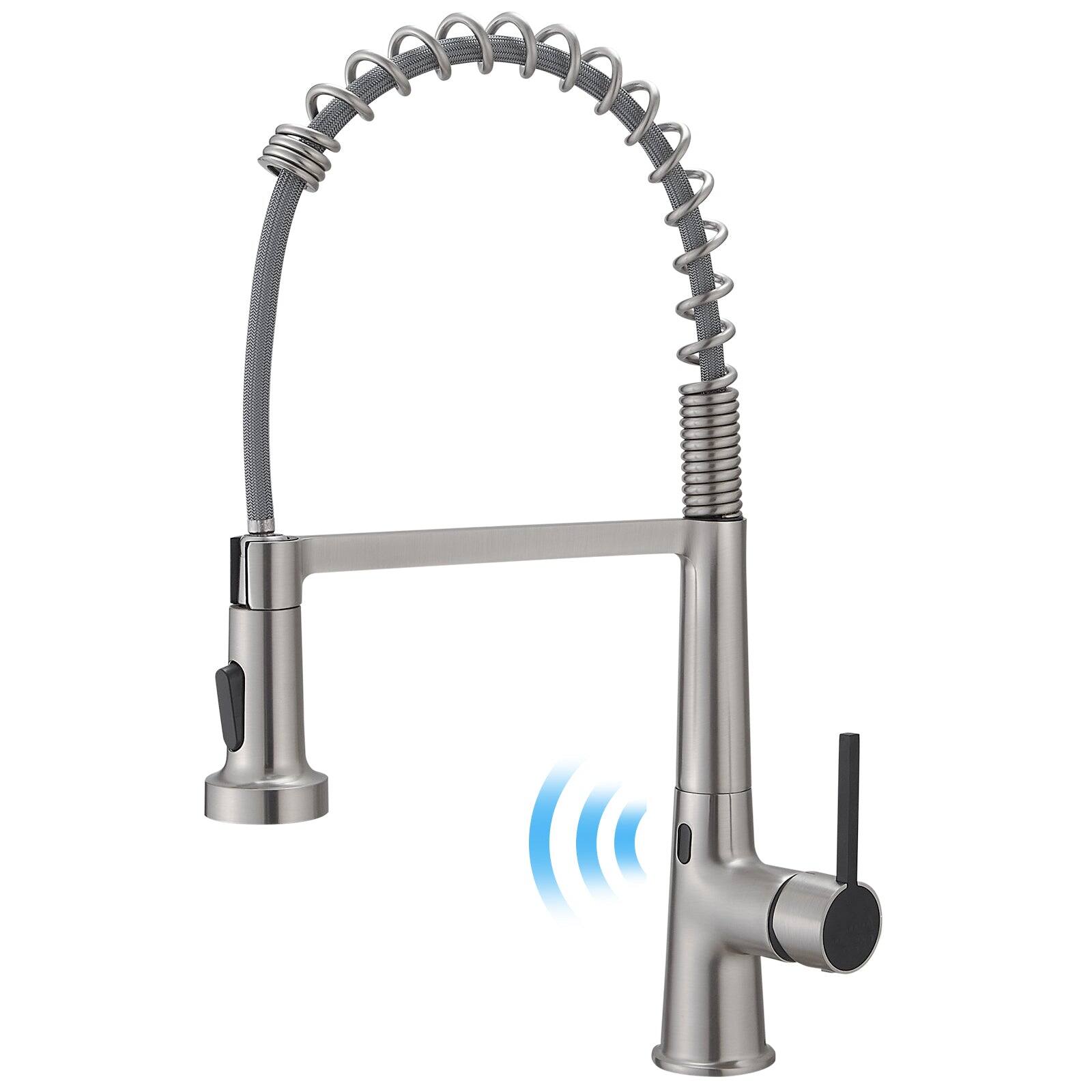 Alt View 8. Boyel Living - Brushed Nickel 2 Spray Patterns 1.8 GPM Single Handle Touchless Pull Down Sprayer Kitchen Faucet - Brushed Nickel.