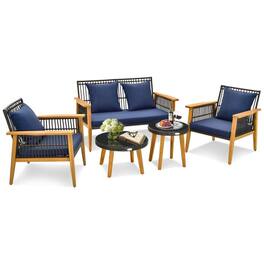 Kadyn - 5 Pc Outdoor Conversation Set Wicker Woven Sofa Set, Small Patio Conversation Furniture Set with 2 Tempered Glass Coffee - Blue