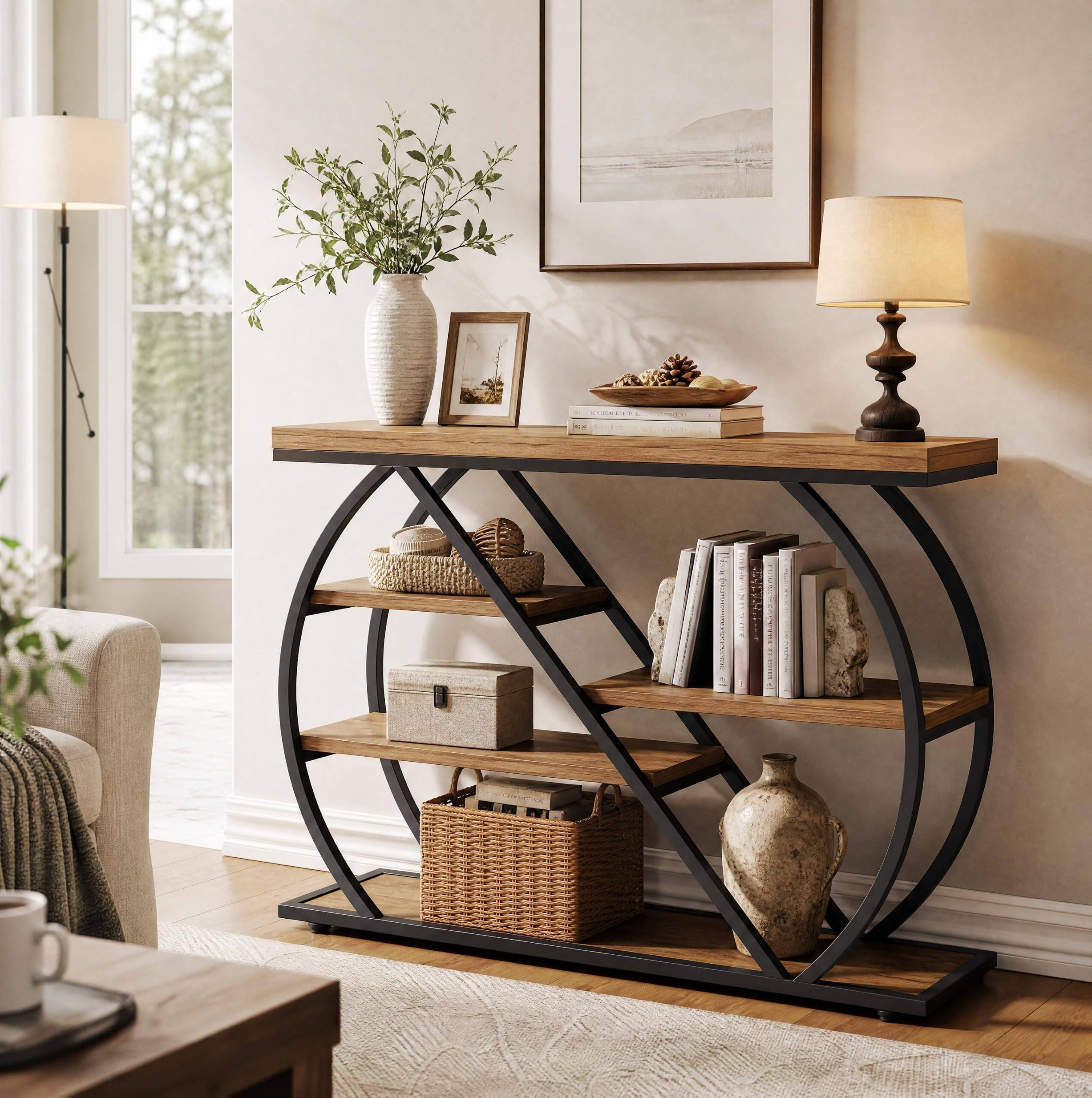 Alt View 3. Tribesigns - 41.3" Console Table with Storage - Brown + Black.