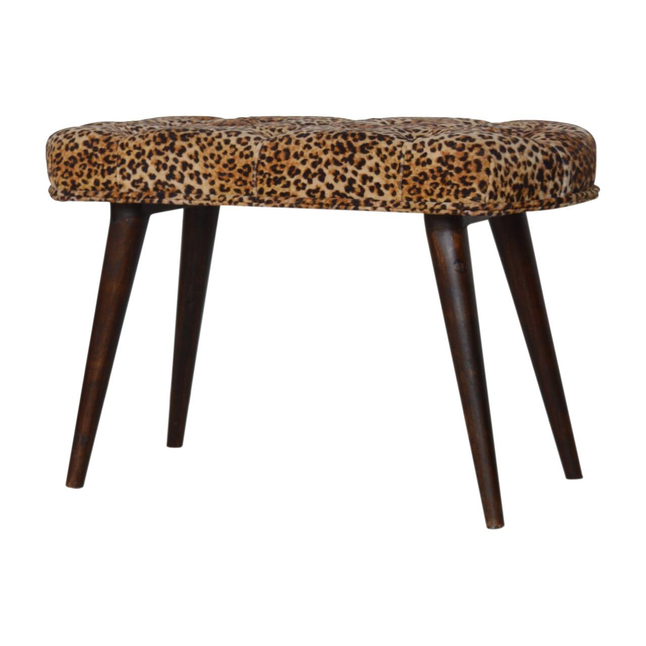 Left. Artisan Furniture - Artisan Furniture Solid Wood Leopard Print Deep Button Bench, Upholstered, Brown - Brown.