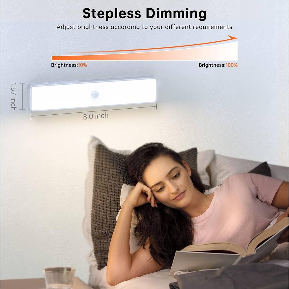 Stepless Dimming  
Adjust brightness according to your different requirements  

Brightness: 10%  
Brightness: 100%  

1.57 inch  
8.0 inch