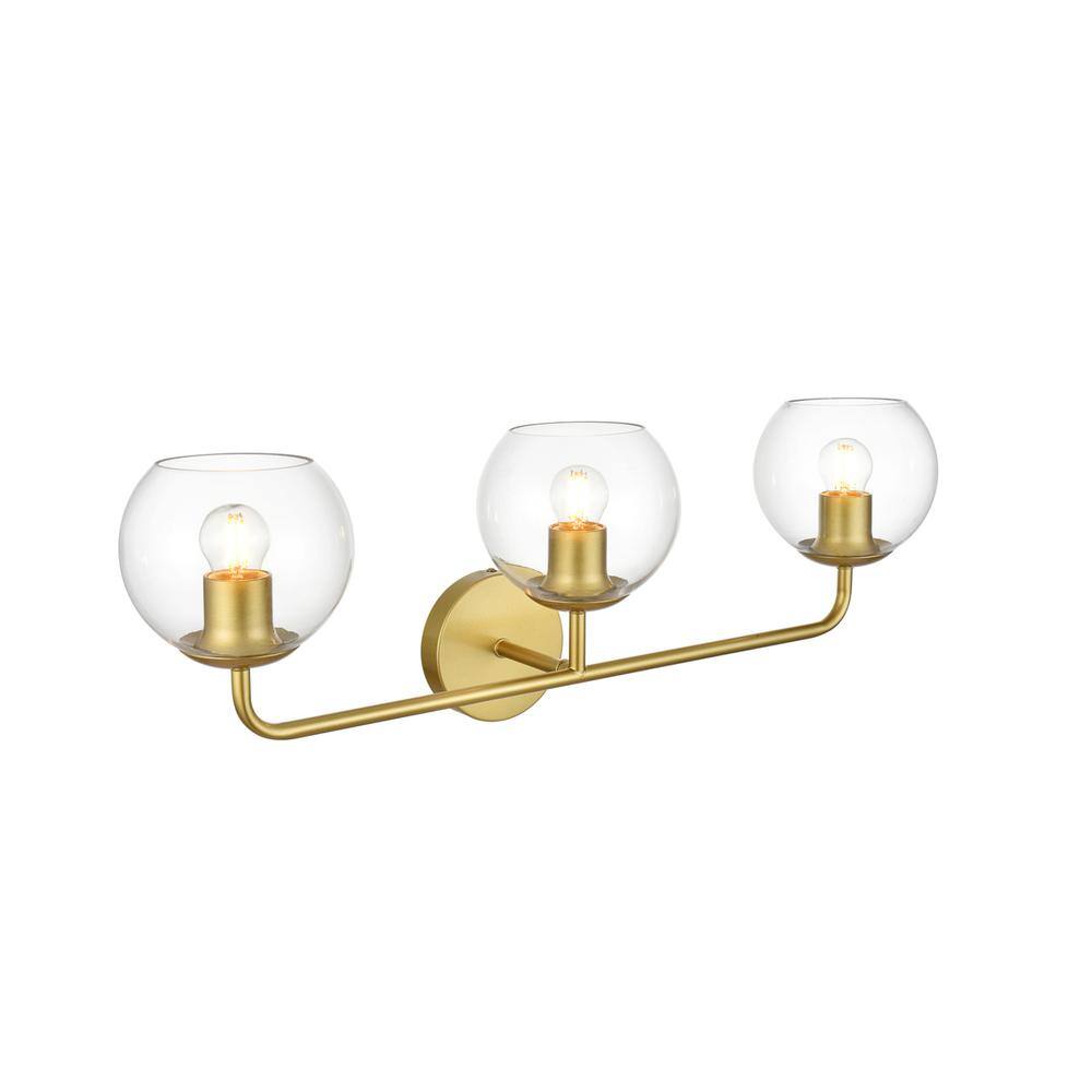 Back. Living District - Genesis 3 light Brass and Clear Bath Sconce - Brass And Clear.