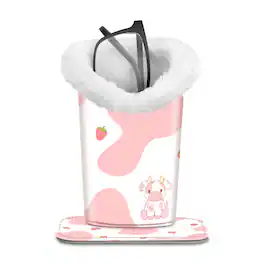 Kitcheniva - PU Leather Plush Lined Eyeglasses Protective Cover Holder Magnetic Stand Desk Organizer - Strawberry Cow