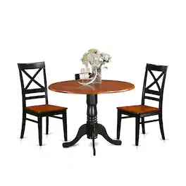 East West Furniture - 3 PC Kitchen Table set-Dining Table and 2 Wooden Kitchen Chairs - Black & Cherry