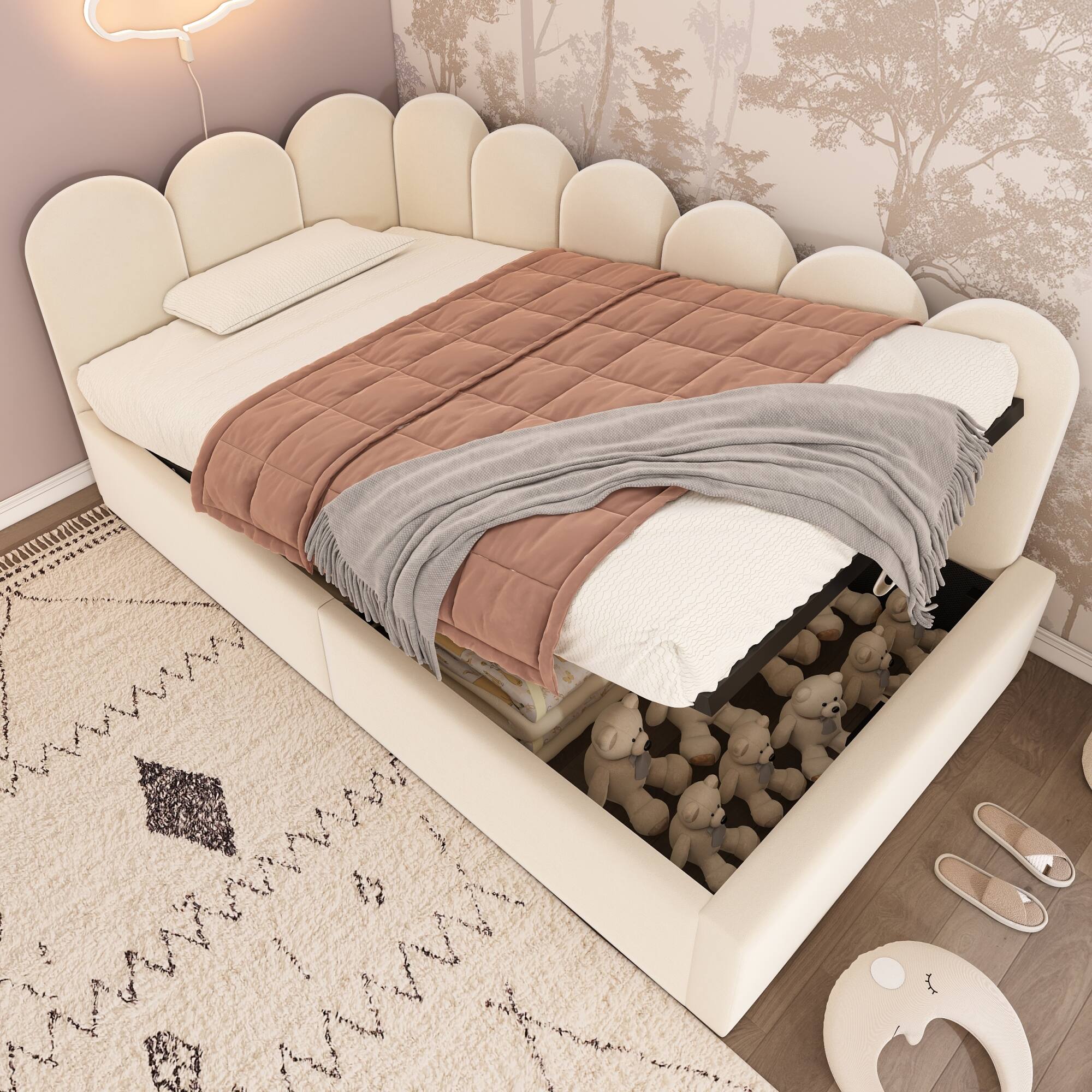 Alt View 8. GOODSILO - Upholstered Daybed with Hydraulic Storage, Twin Size Sofa Bed Frame with Metal Slats and Velvet Covering - Beige.