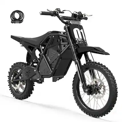 Front. Eskute - Electric Dirt Bike - 3500W Peak Mid-Drive Motor, 53-Mile Range, Hydraulic Nitrogen Suspension, with Lock - Black.