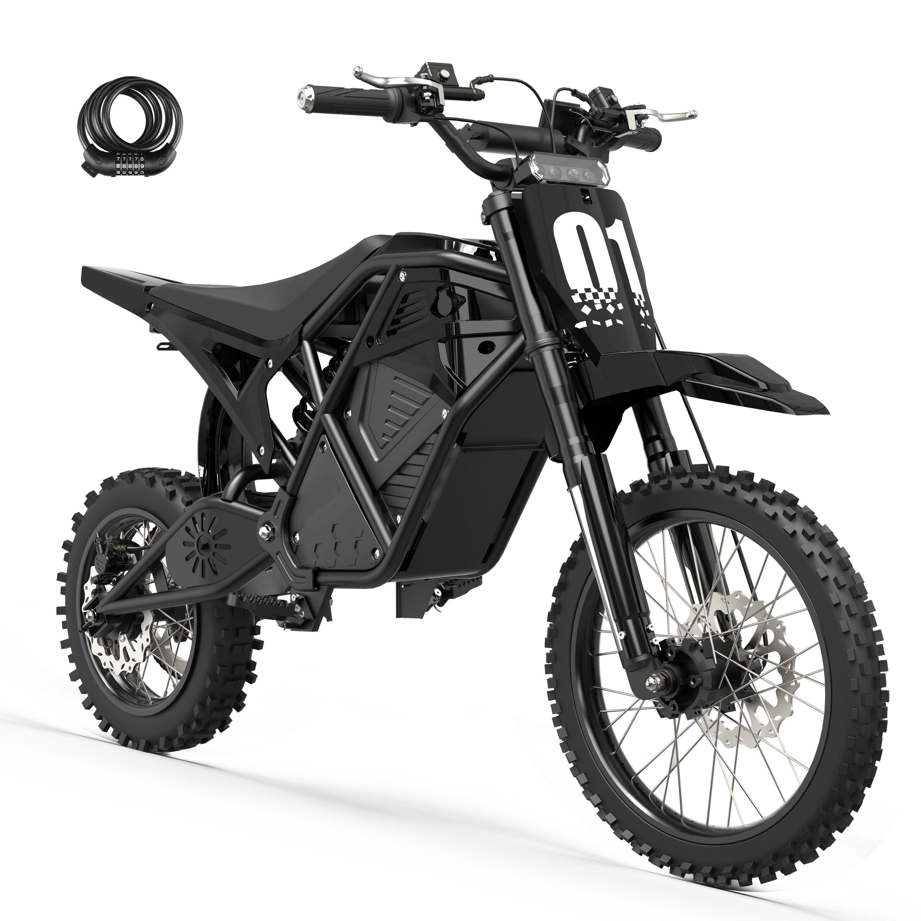 Front. Eskute - Electric Dirt Bike - 3500W Peak Mid-Drive Motor, 53-Mile Range, Hydraulic Nitrogen Suspension, with Lock - Black.