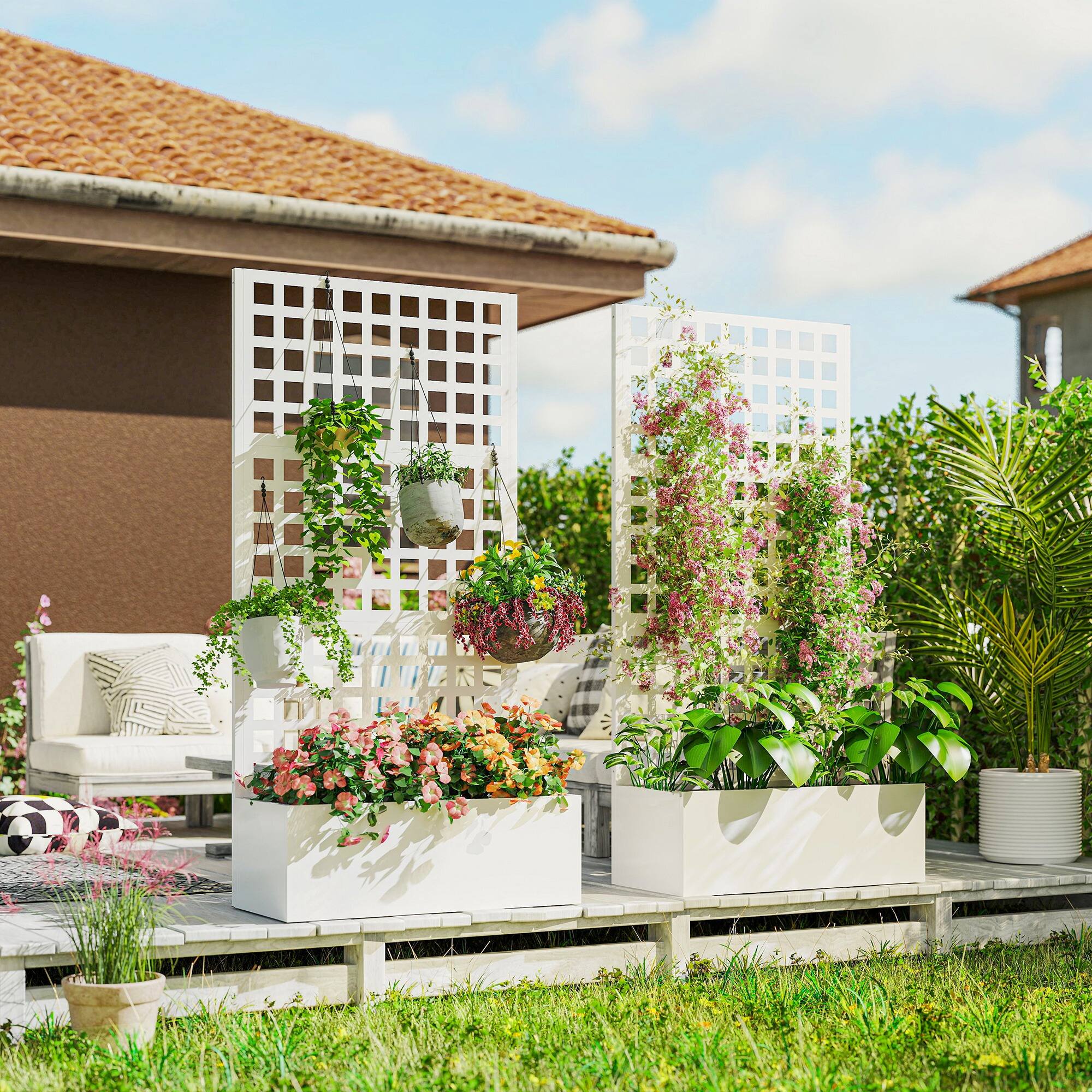 Alt View 1. Outsunny - Raised Garden Bed Planter Box with Trellis for Climbing Plants, Vegetable, Vines.
