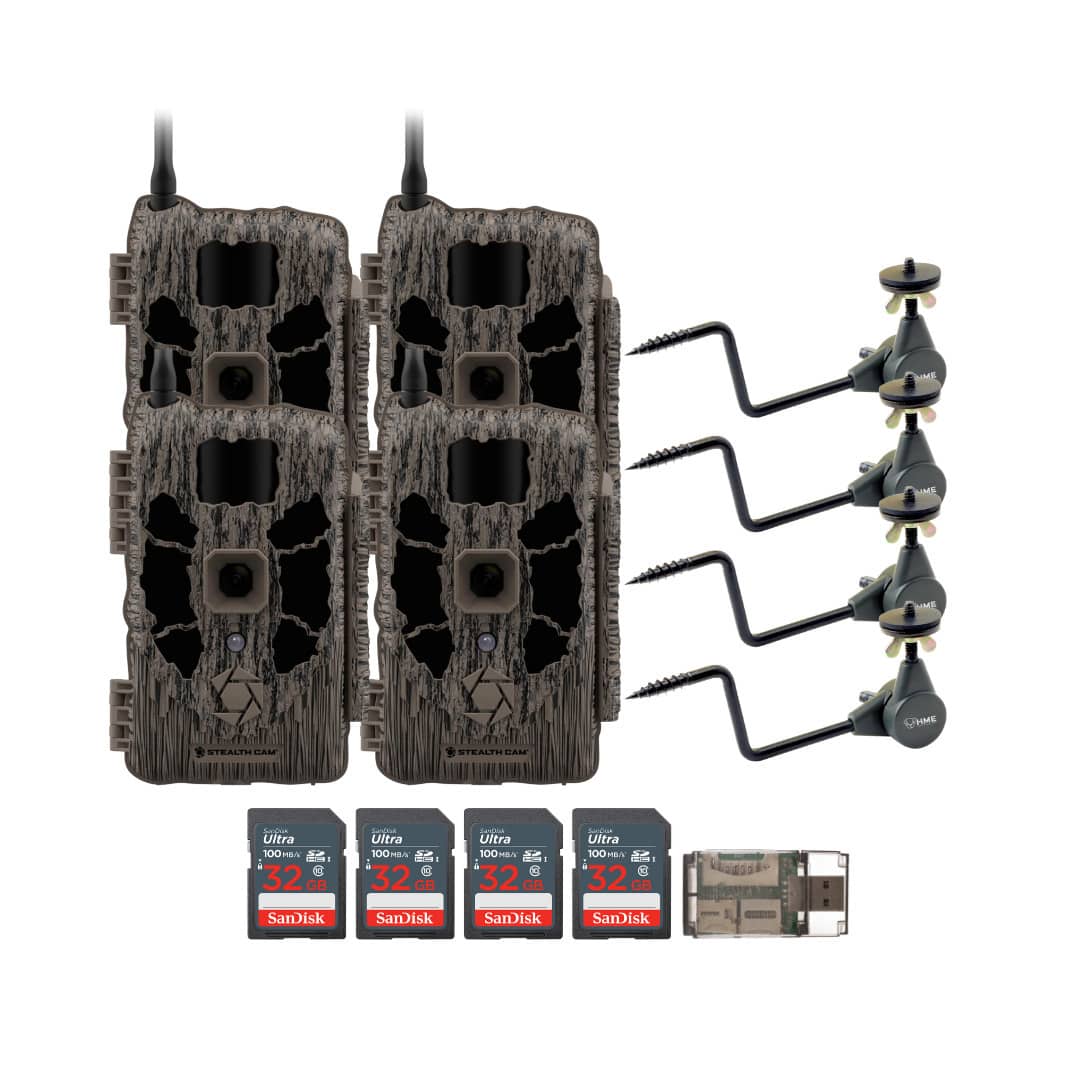 Stealth Cam - (Four) DECEPTOR MAX 40MP Trail Camera with Camera Holder 32GB Memory Card and Card Reader