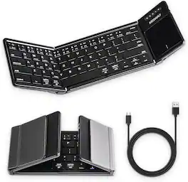 MESWAO - Foldable Bluetooth Keyboard with Touchpad, Full-Size Wireless Tri-Fold Keyboard for Android, Windows and iOS - Black