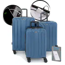 Nonstop - New York Elite 3 Piece (20"/24"/28") Luggage Set With Powerbank & 3 Packing Cubes - Denim