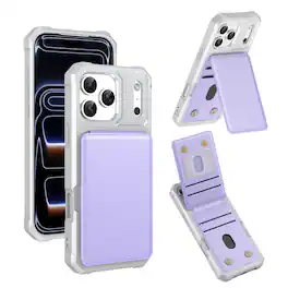 Dteck - Shockproof Wallet Phone Case for Apple iPhone 17 Pro, PU Leather Flip Kickstand Card Holder Cover, Magnetic Clasp - Purple