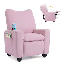Costway - Kids Recliner with Adjustable Backrest Footrest Cup Holder Side Pockets for Ages 3+ - Pink