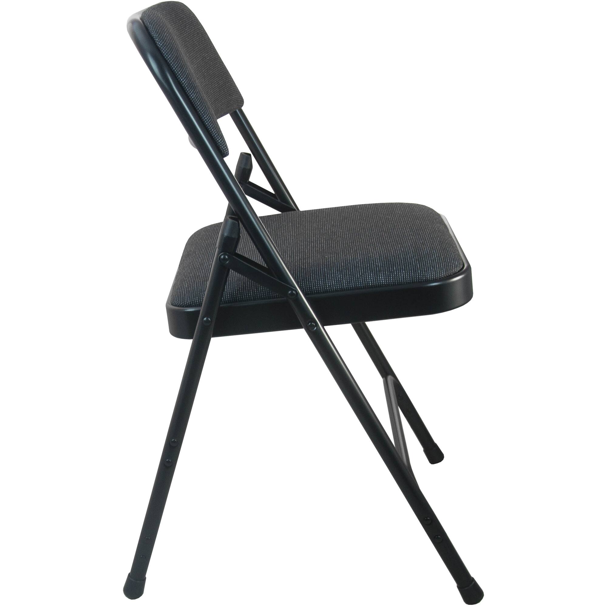 Alt View 2. Emma + Oliver - Padded Metal Folding Chair - Fabric Seat - Black Fabric/Black Frame.
