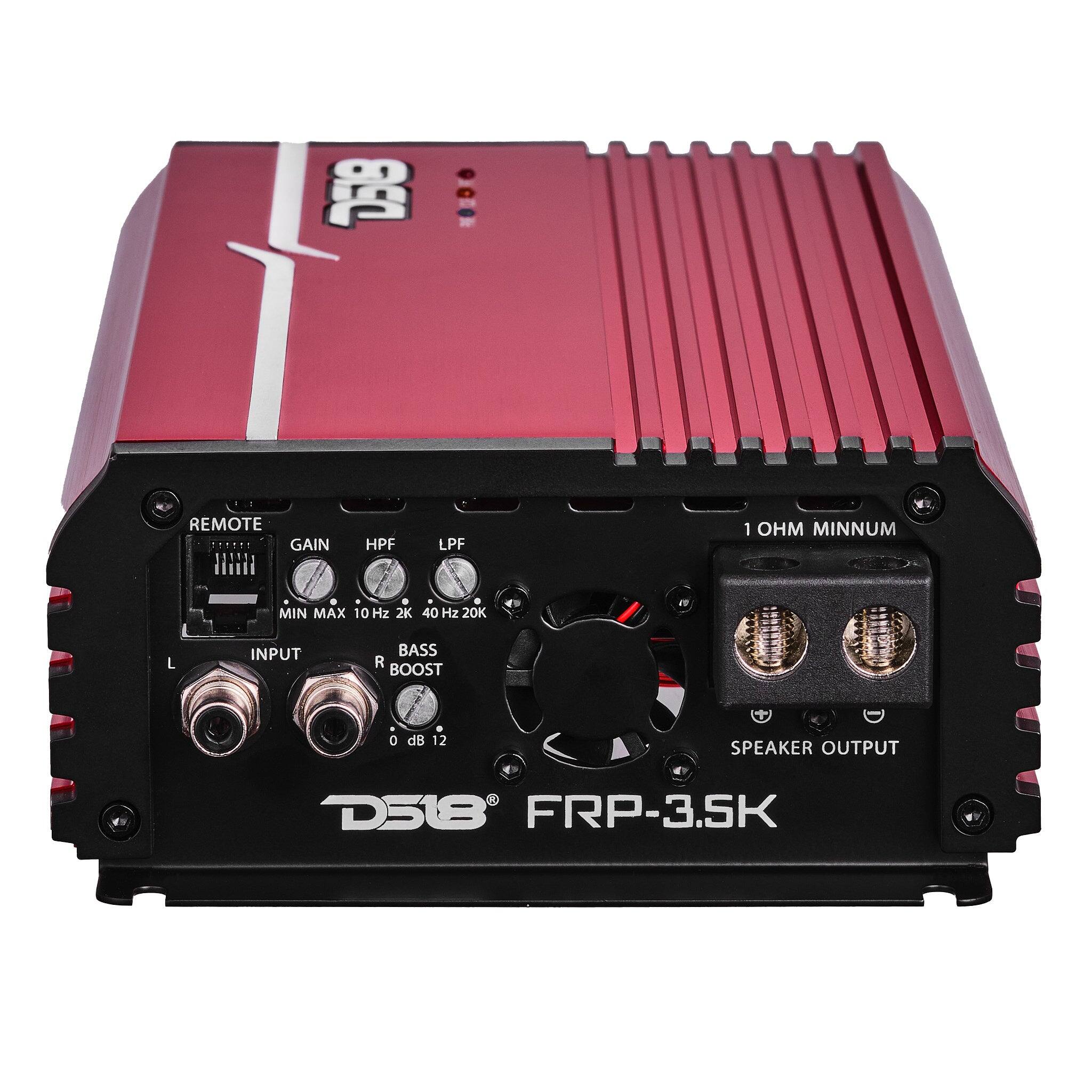 D518  
REMOTE GAIN  
HPF  
LPF  
1 OHM MINIMUM  
0 MIN MAX 10 Hz 2K 40 Hz 20K  
L  
INPUT  
BASS R BOOST  
0 dB 12  
SPEAKER OUTPUT  
D518 FRP-3.5K