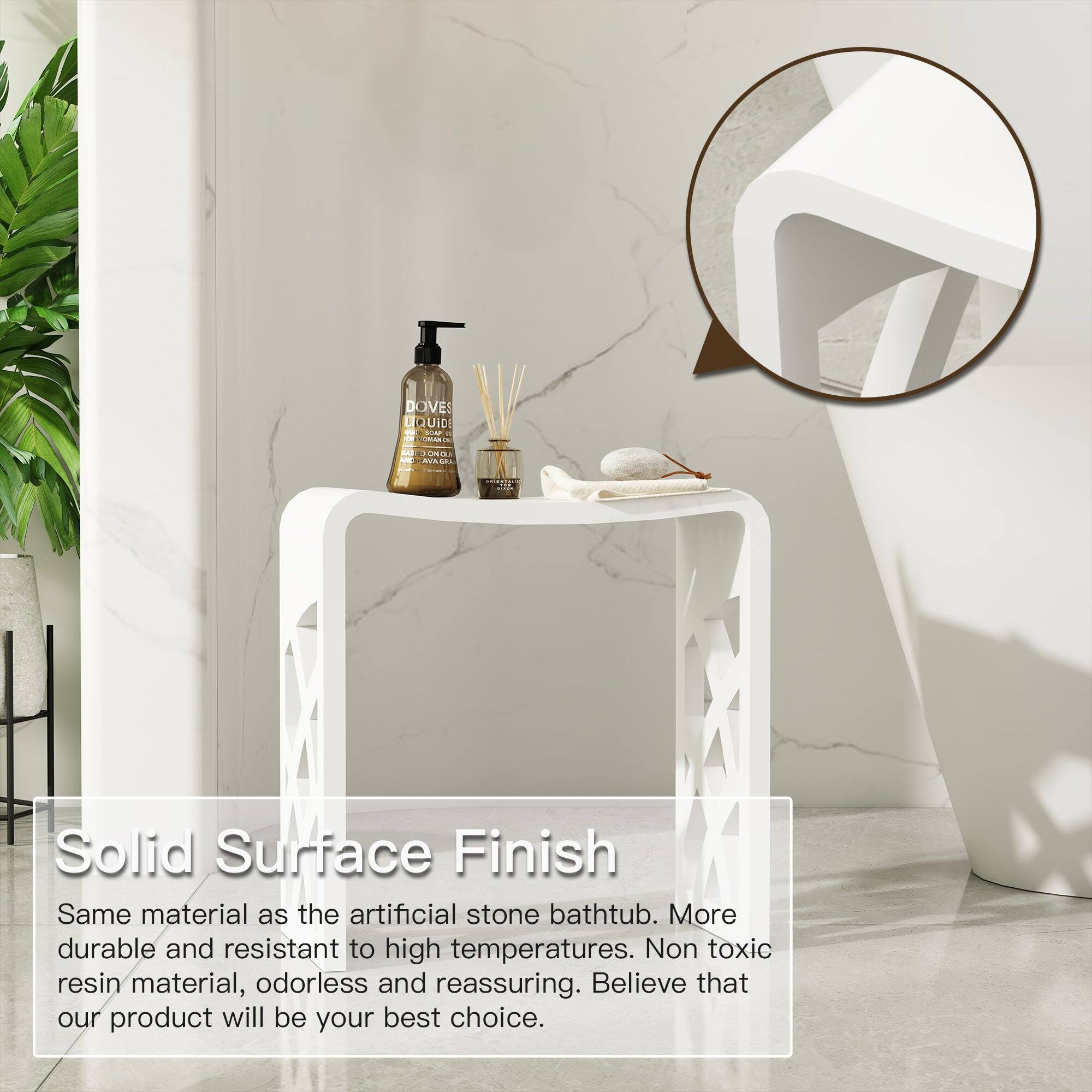 DOVES LIQUID  UI Solid Surface Finish Same material as the artificial stone bathtub. More durable and resistant to high temperatures. Non toxic resin material, odorless and reassuring. Believe that our product will be your best choice.