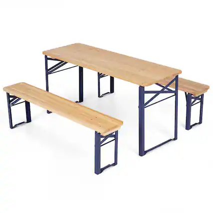 Front. Costway - Costway 43.5 Inch Folding Kids Picnic Table & Bench Set with 0.8" Thick Fir Wood Top - Navy Blue and Natural.