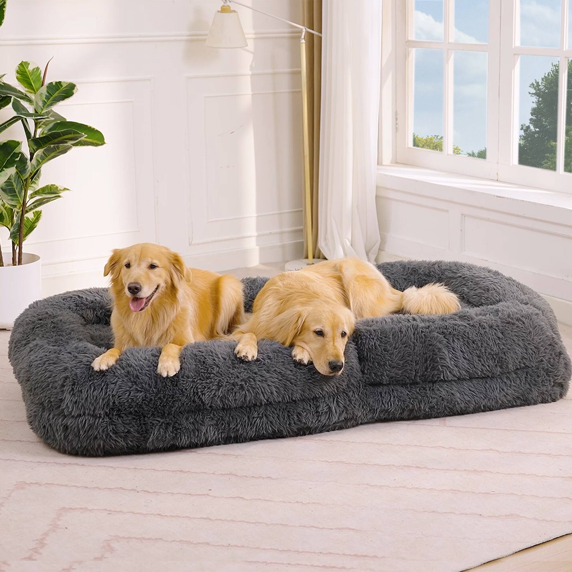 Alt View 7. LOVMOR - 69 Inch Faux Fur Bean Bag Chairs For Living Room Bedroom Office Plush Cozy Ultra Indoor Lounge Seating Comfort - Dark Gray.