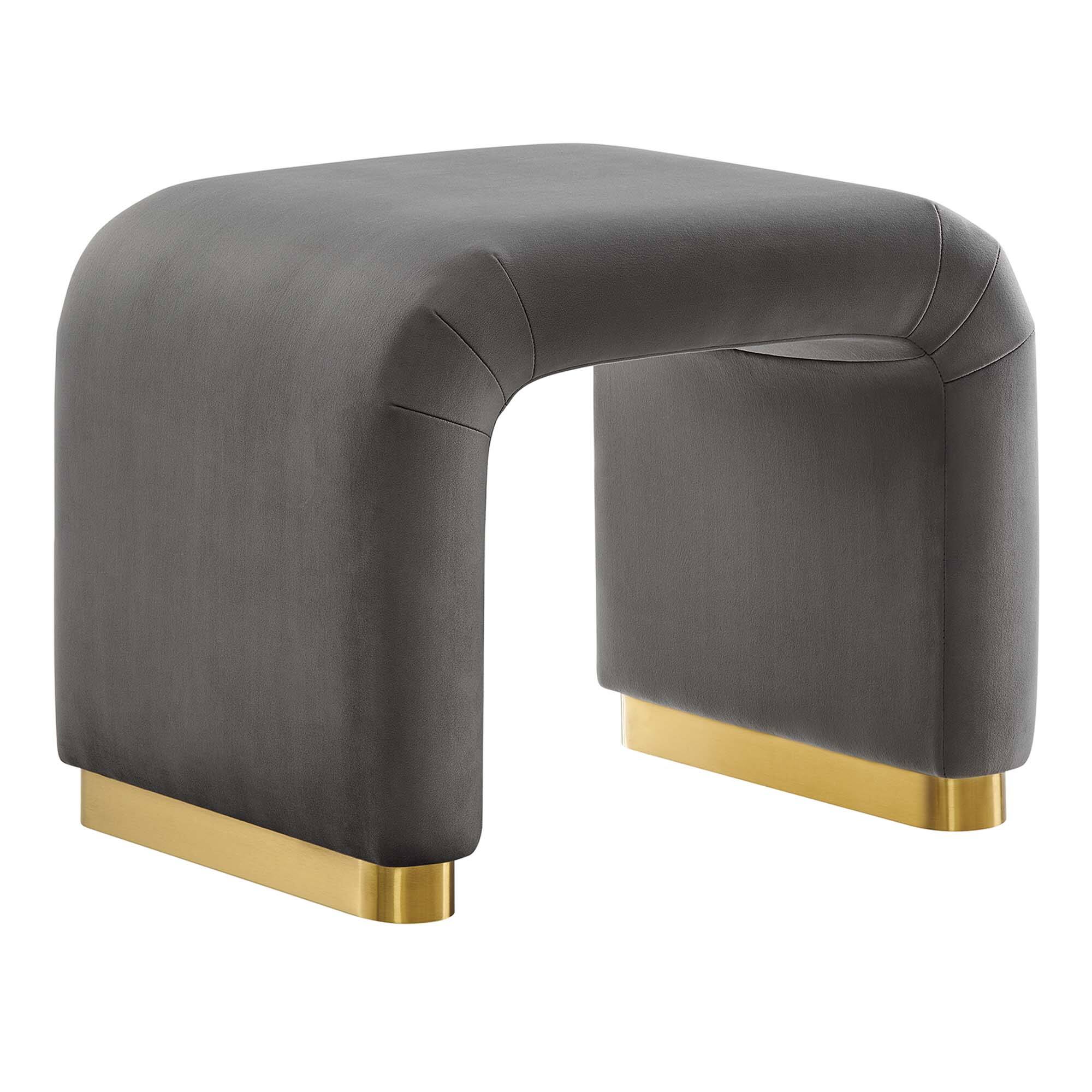 Angle. Modway - Koda Performance Velvet Waterfall Stool by Modway - Brass Storm Gray.
