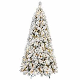 RYHNUYNE - 9FT Flocked Pre-Lit Christmas Tree, 750 Warm White LED Lights 1964 Tips PVC Hard Needle Hinged Design Sturdy Metal Stand - Green,White