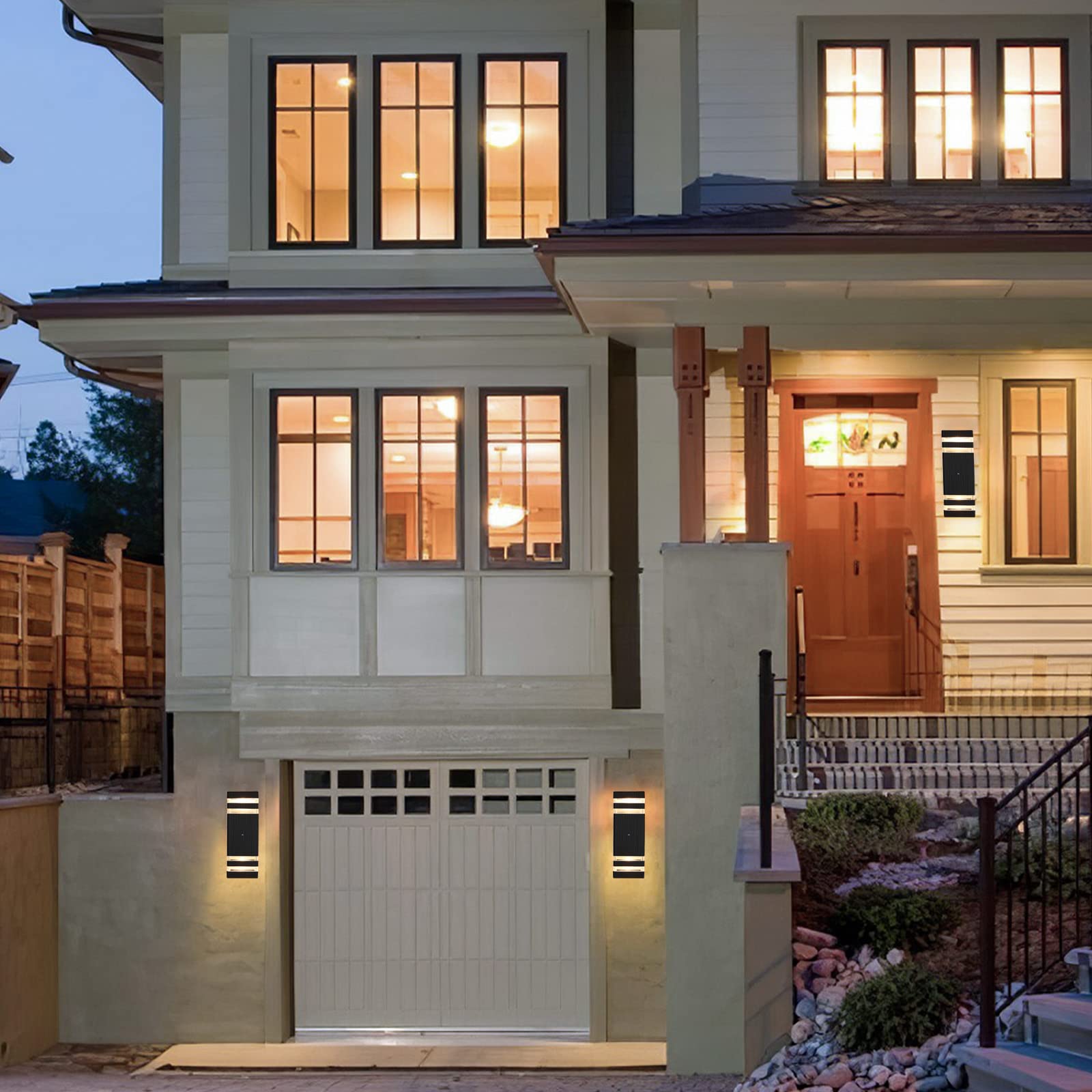 Alt View 4. Dazzling Pops - Dusk Dawn Outdoor Lighting Porch Lights Outdoor Wall Lamps Patio Waterproof 3000K Warm Exterior Light - Black 3 Layer-2 Pack.