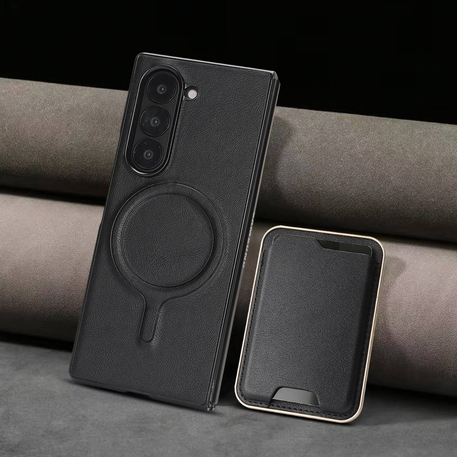 Alt View 3. Dteck - 2-in-1 Magnetic Detachable Wallet Case for Samsung Galaxy Z Fold7, Shockproof PU Leather Phone Cover with Card Holder - Black.