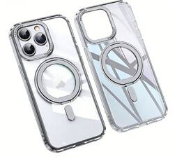 SKRAN - Pivot Stand Case for iPhone 17 Pro Max - 360° Magnetic Rotating Bracket, Magnetic Adsorption Phone Case - Clear