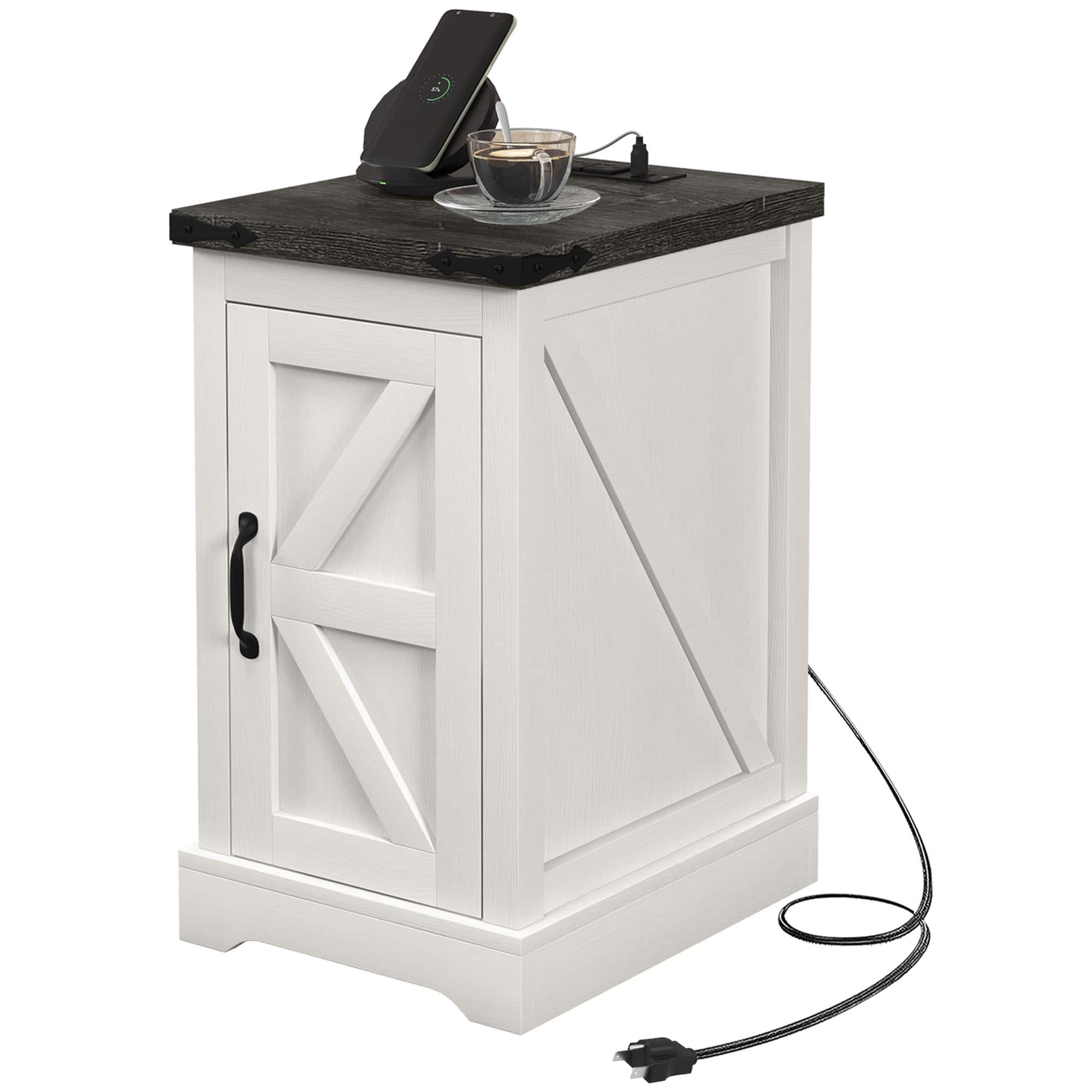 Homcom - End Table with Storage, Side Table with Charging Station and USB Ports for Living Room - Distressed White