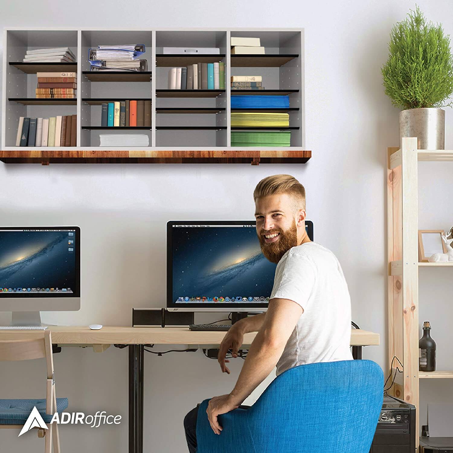 Alt View 3. AdirOffice - Wood Adjustable 24 Compartment Literature File Organizer, 11.8”D x 39.3”W x 16.3”H - White.