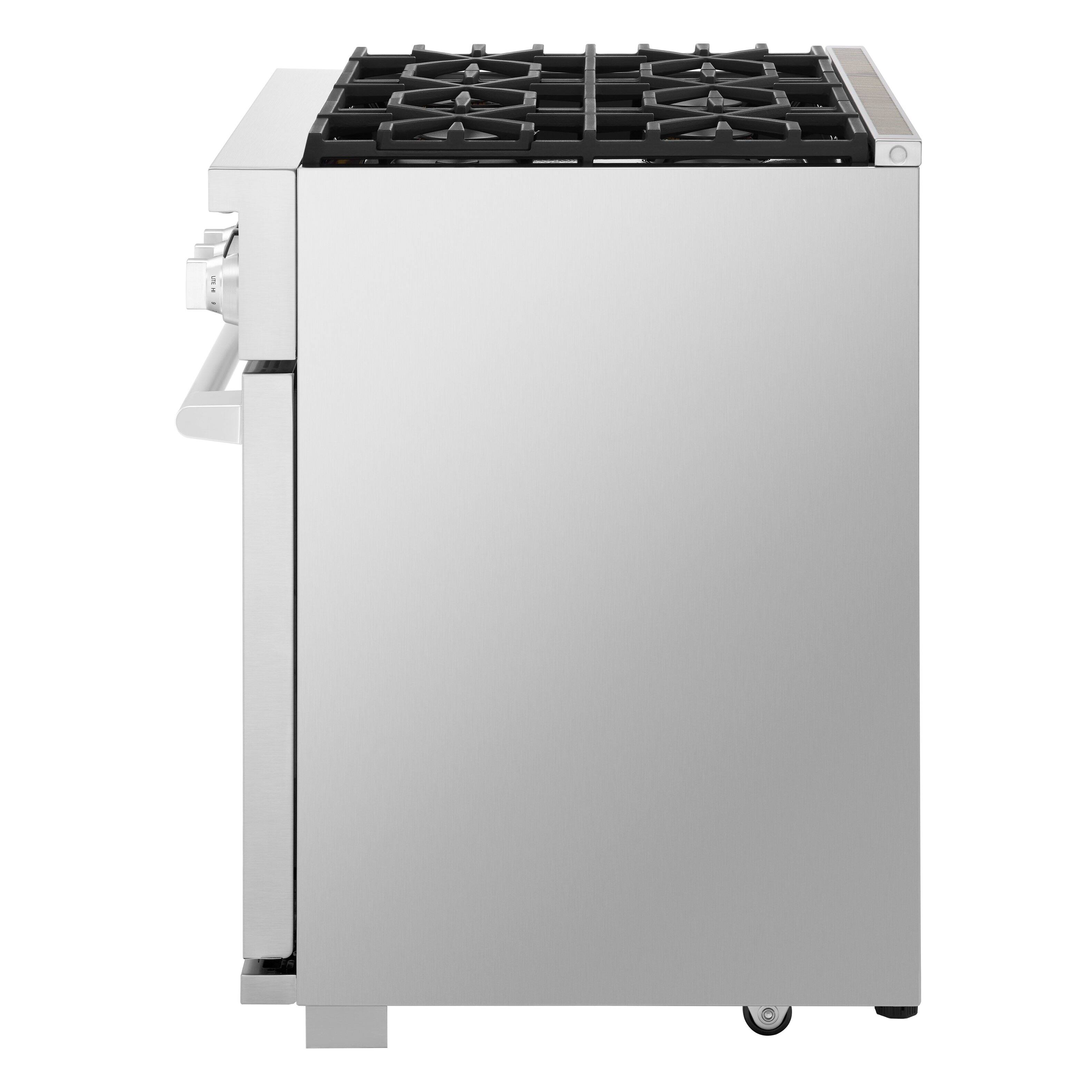 Angle. SKS - Pro 36-inch 6.3 Cu. Ft. Freestanding Smart Dual-Fuel Range with Convertible Wok Grate, 6 Burners - Stainless Steel.
