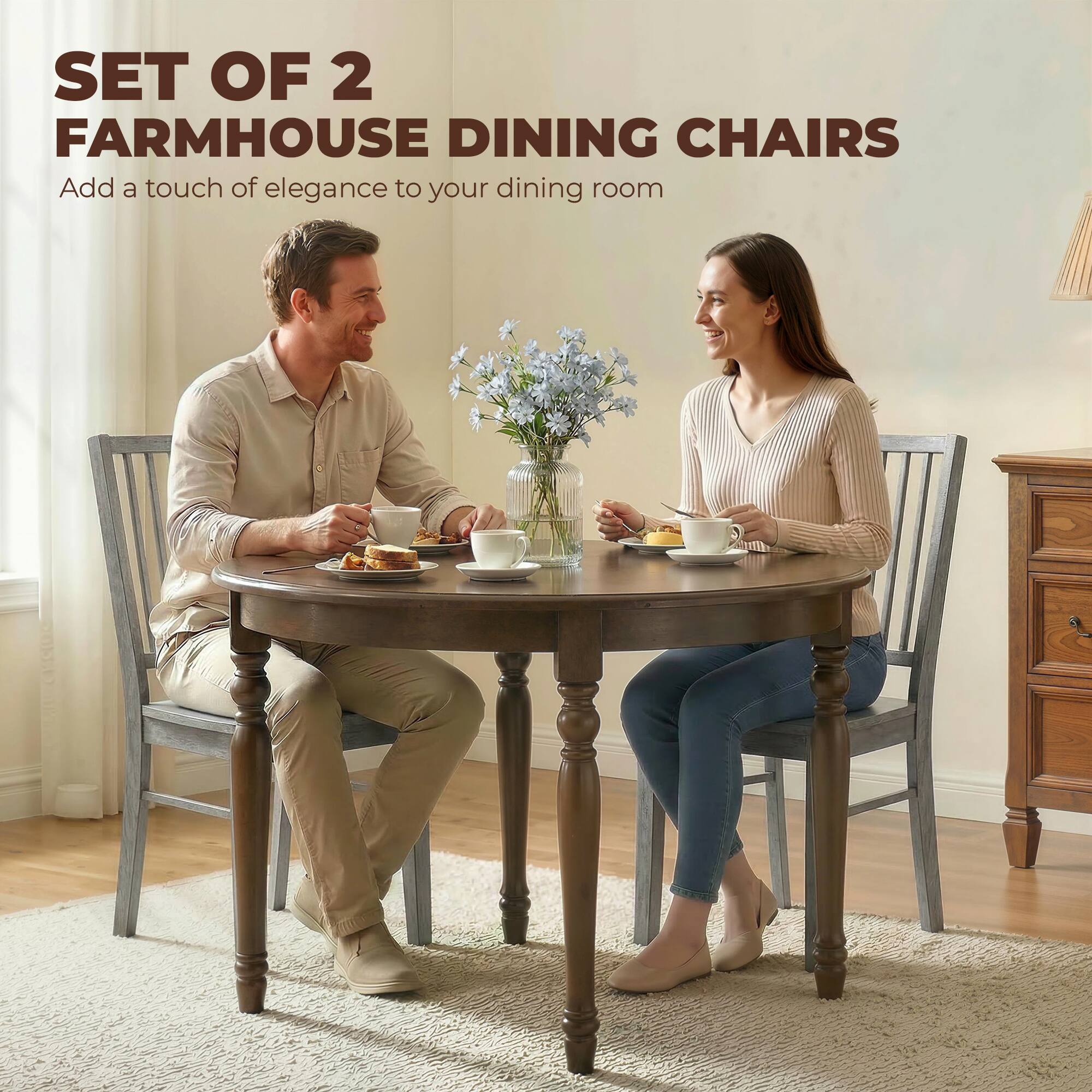 SET OF 2  
FARMHOUSE DINING CHAIRS  
Add a touch of elegance to your dining room