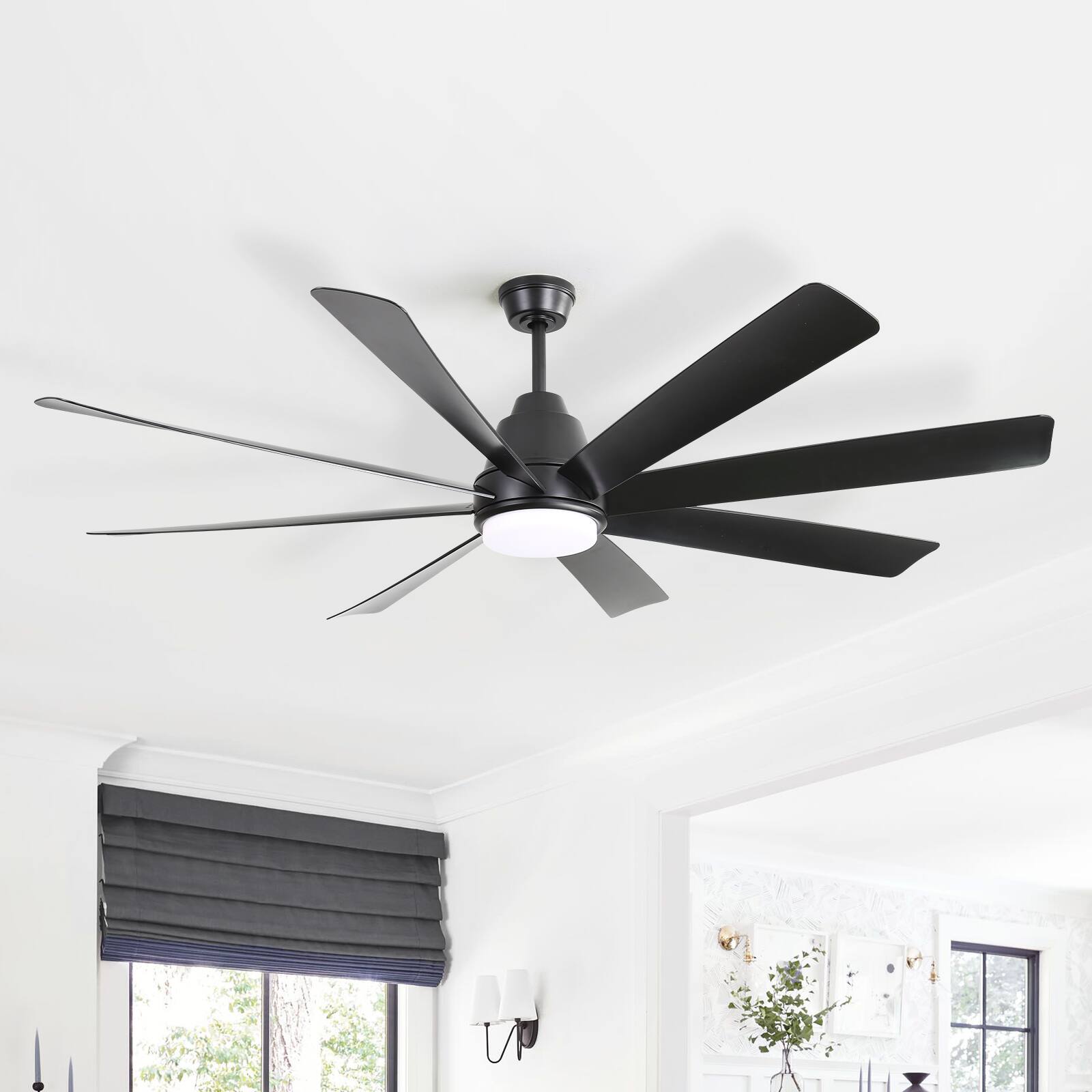 Alt View 2. Sofucor - 72 inch Ceiling Fans Light Kits w/ Remote Reversible DC Dimmable Timing 3CCT LED Light Chandelier Industrial Ceiling Fan - Black.