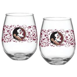 Indigo Falls - Florida State Seminoles Two-Pack 15oz. Floral Stemless Glass Set - Multicolor
