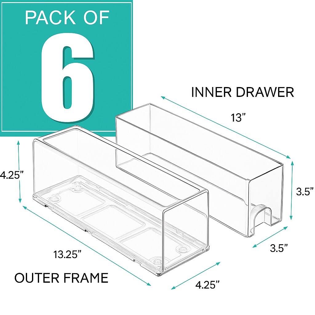 PACK OF 6

INNER DRAWER
- 13"
- 3.5"

OUTER FRAME
- 13.25"
- 4.25"
- 3.5"
- 4.25"