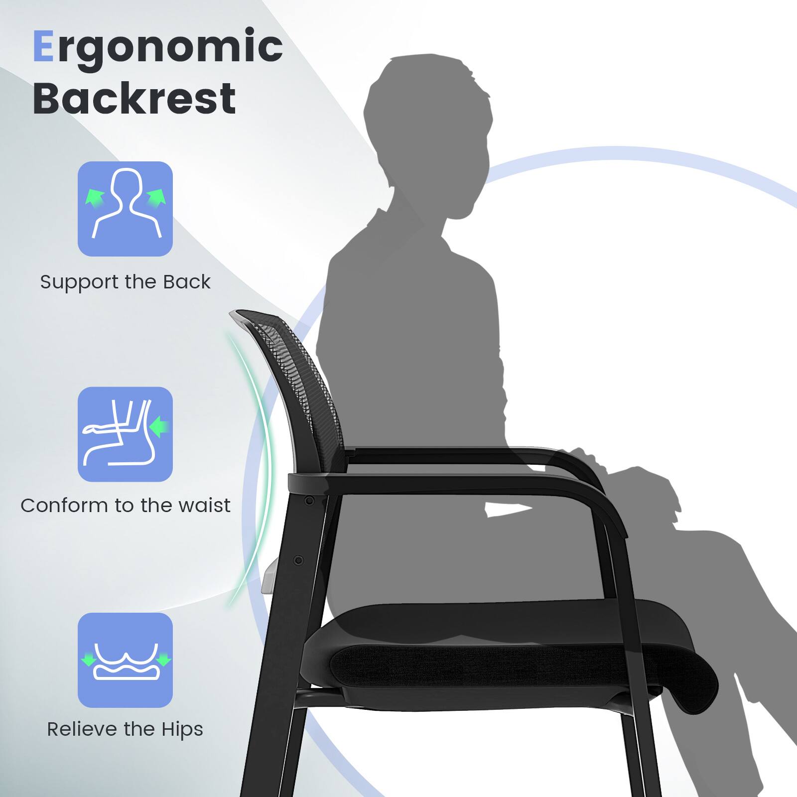 Ergonomic Backrest

- Support the Back
- Conform to the waist
- Relieve the Hips