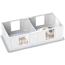 Siljoy - Dog Whelping Box 64.6" with Waterproof Pad, Clear Panels, Adjustable Door & Double Room, for Small Dogs - White