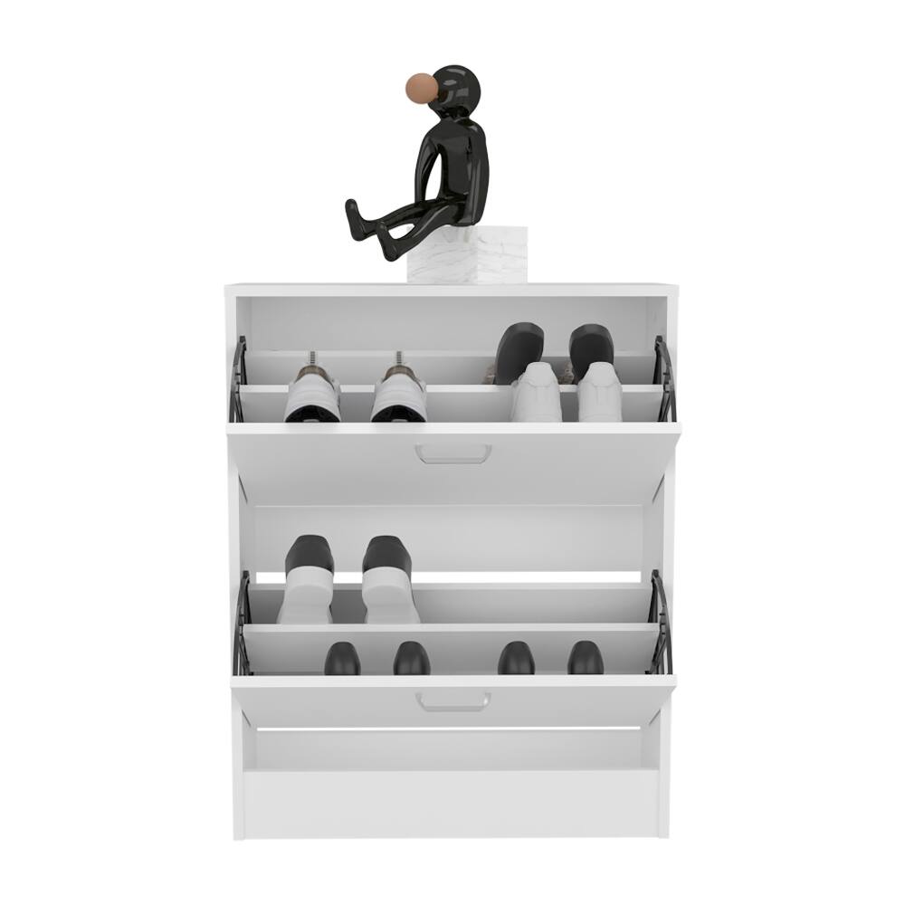 Alt View 3. Loheer - Loheer White Two-Door Shoe Cabinet, Adjustable Shelves Shoe Organizer, Holds 12 Pairs - White.