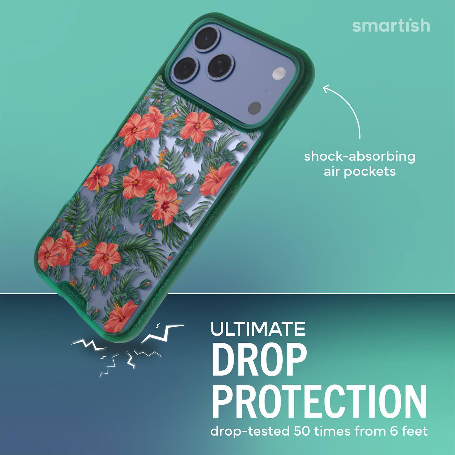 smartish shock-absorbing air pockets smartish ULTIMATE DROP PROTECTION drop-tested 50 times from 6 feet