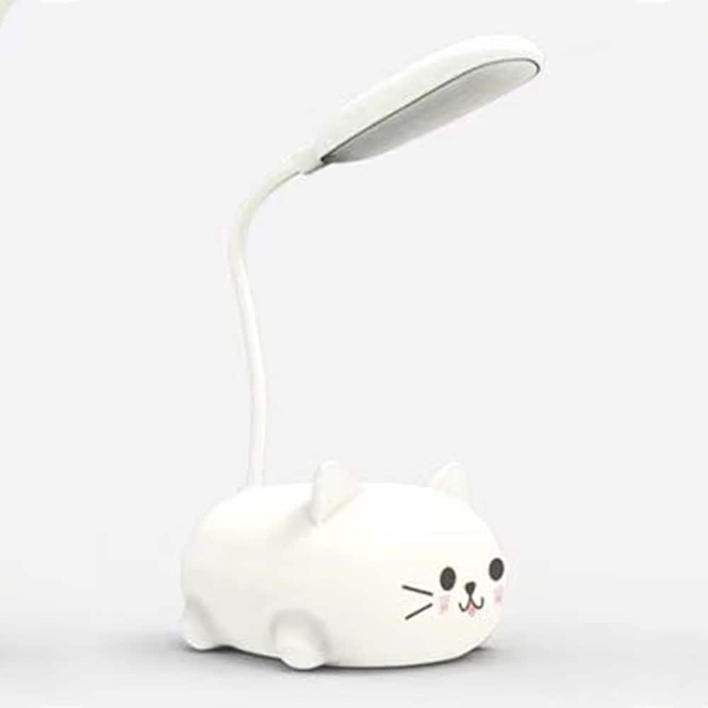 Schertz - Mini Cat LED Table Lamp, Portable USB Rechargeable Night Light for Kids Room - White