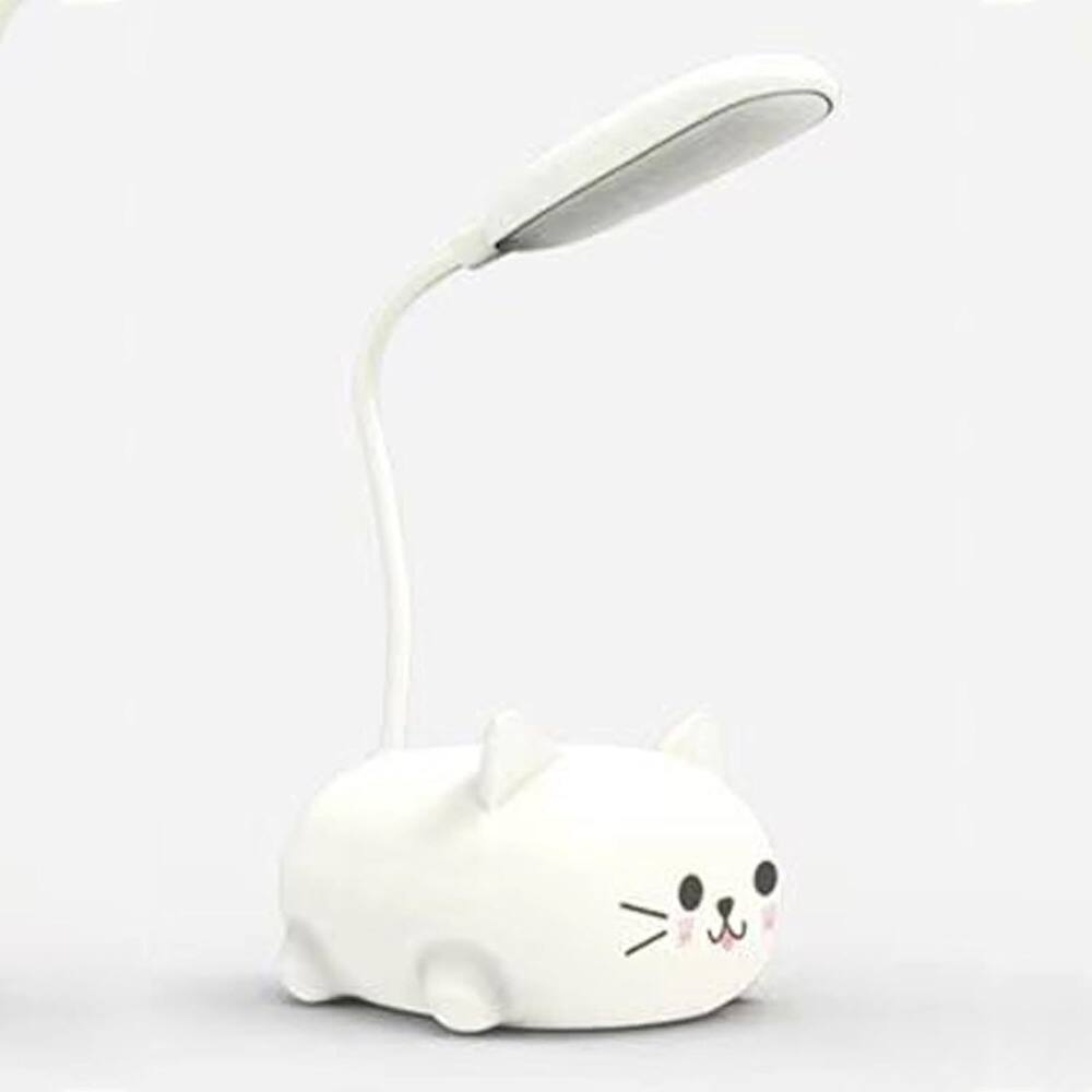 Front. Schertz - Mini Cat LED Table Lamp, Portable USB Rechargeable Night Light for Kids Room - White.