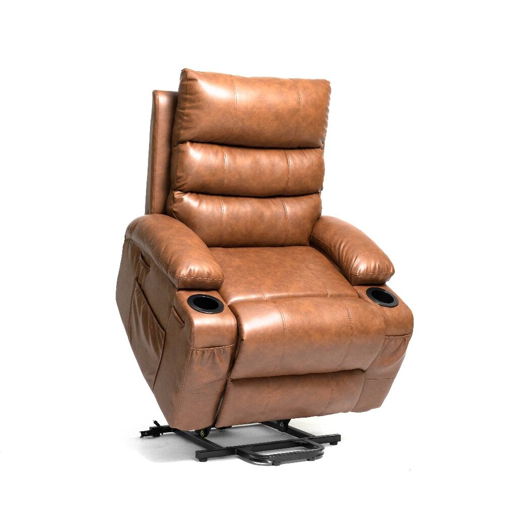 Alt View 2. Ropilly - Ropilly electric power lift recliner chair, brown pu leather massage recliner, 21 inch wide seat lift chair - Brown.