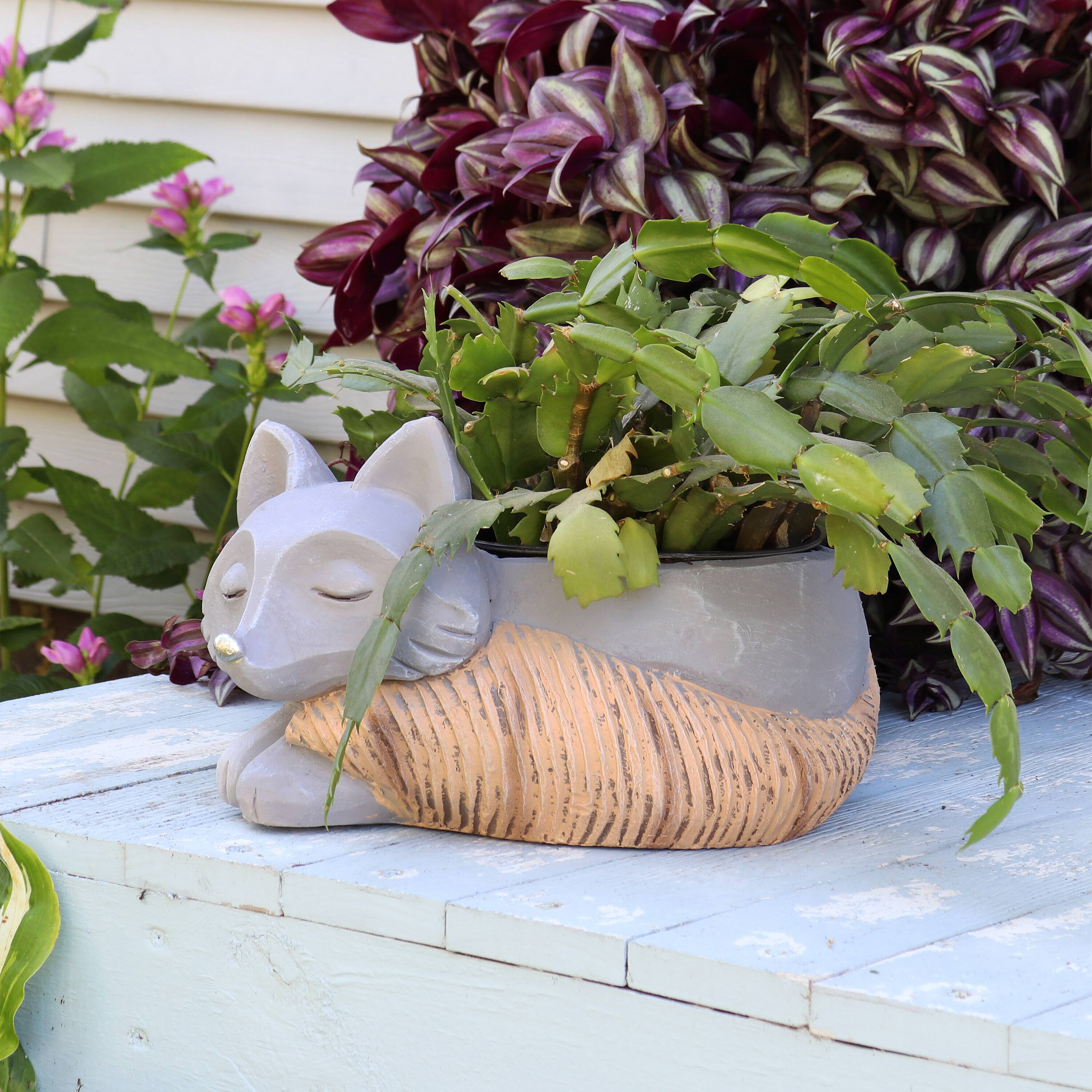 Alt View 3. Sunnydaze - Magnesium Oxide Finley the Fox Indoor Plater Statue - 8 in - Light Grey.