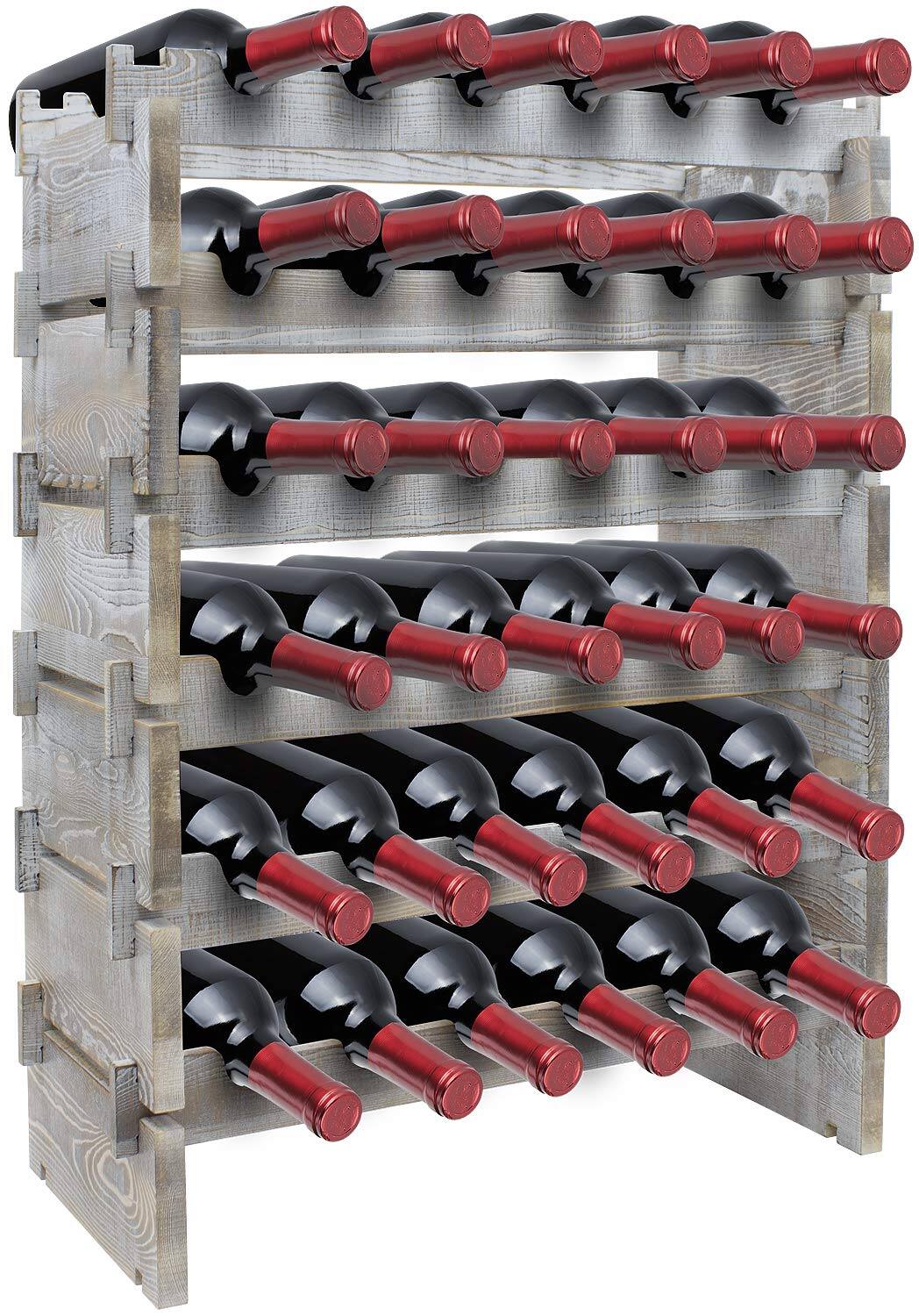 Alt View 2. Sorbus - Sorbus® Wood Wine Stackable Rack 6 Tier, Rustic Style Wine Racks for Bottles, Perfect for Bar (6-Tier, Grey Wood) - Grey.