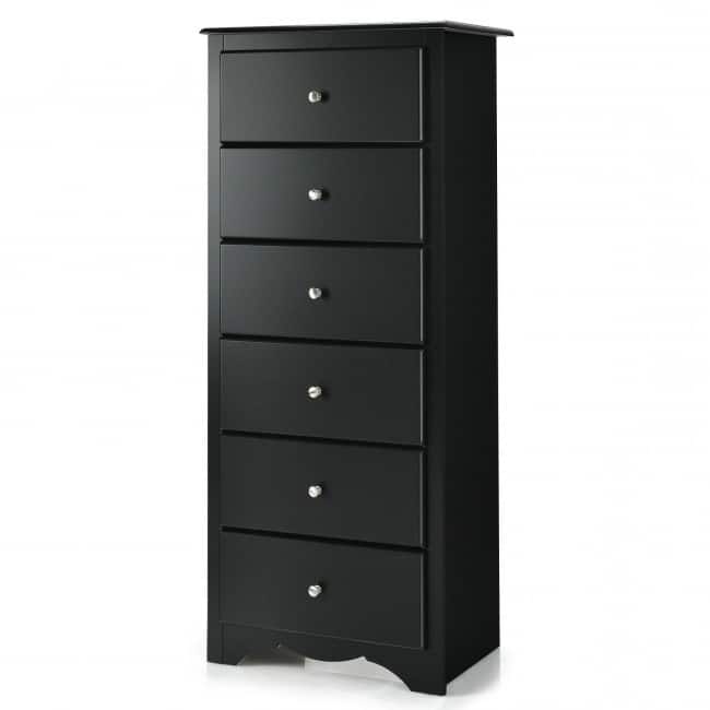 Hivvago - Modern 6 Drawer Tall Wood Dresser Chest - Black