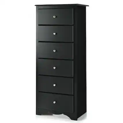 Front. SlickBlue - Modern 6 Drawer Tall Dresser, Wooden Storage Cabinet - Black.