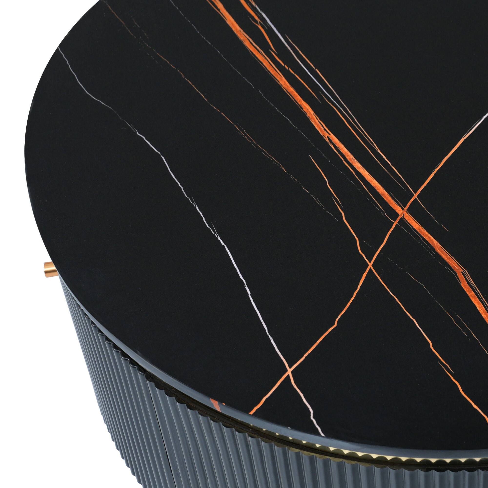 Alt View 7. GOODSILO - Contemporary Round Coffee Table with Dual Large Drawers for Enhanced Living Room Storage and Style - Black.