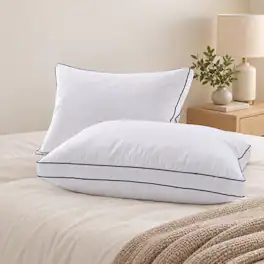 Peace Nest - Goose Feather Down Pillow Quilted Cotton Cover Set of 2 - White