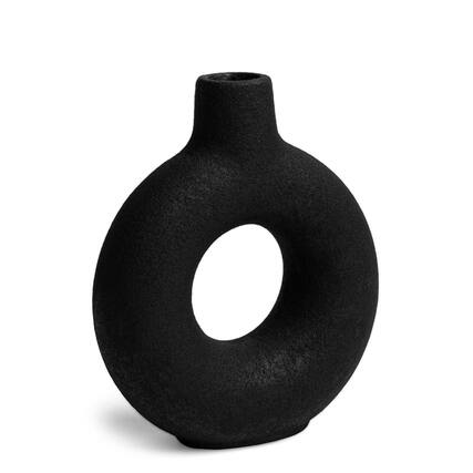 Front. Maven Lane - Villa Moda Oona Decorative Modern Ring Vase, Medium, Black.